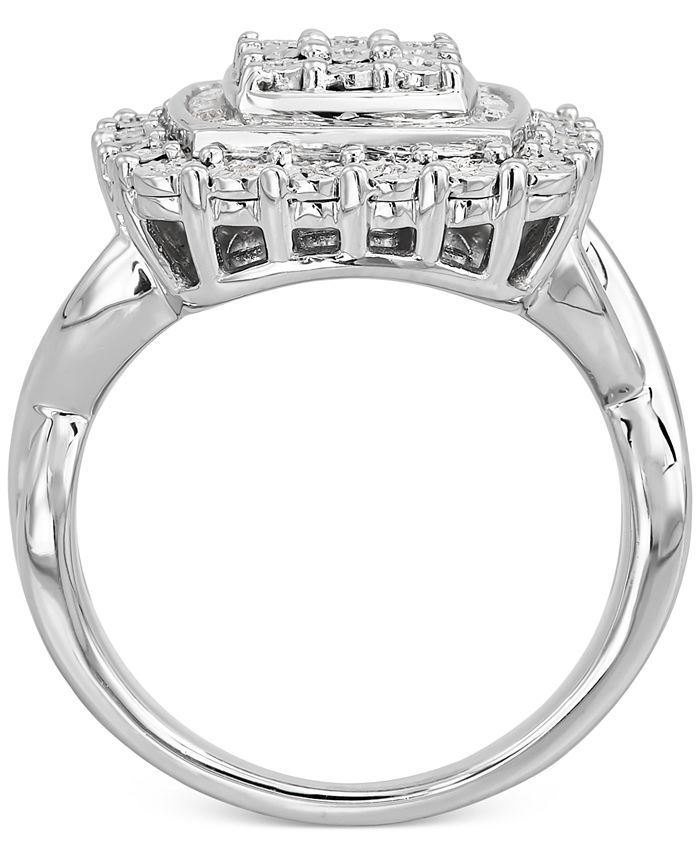 Macy's - Diamond Square Halo Cluster Ring (1/4 ct. t.w.) in Sterling Silver