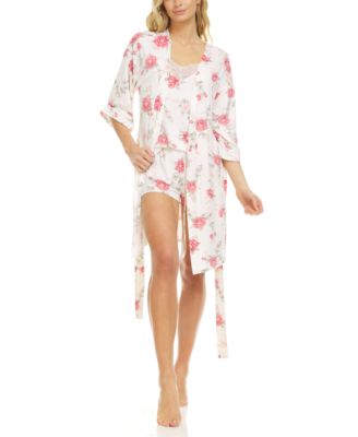 Flora by Flora Nikrooz - Livia Ivory Wrap Robe, Cami & Tap Shorts Travel Pajama Set