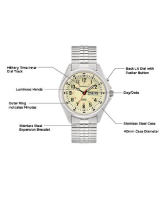 Men's Traditional Stainless Steel Expansion Bracelet Watch 40mm