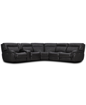 Furniture Thaniel 6-pc. Leather Sectional With 2 Power Recliners And 1 Usb Console, Created For Macy's In Stampeded Charcoal