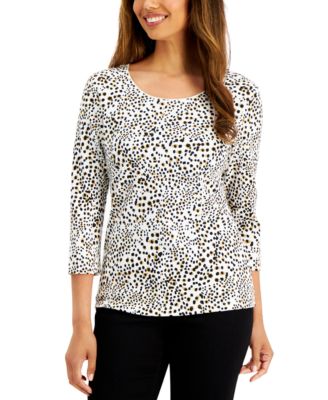 Karen Scott - Petite Animal-Print 3/4-Sleeve Top