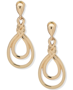Anne Klein Gold-tone Twisted Teardrop Clip-on Linear Drop Earrings