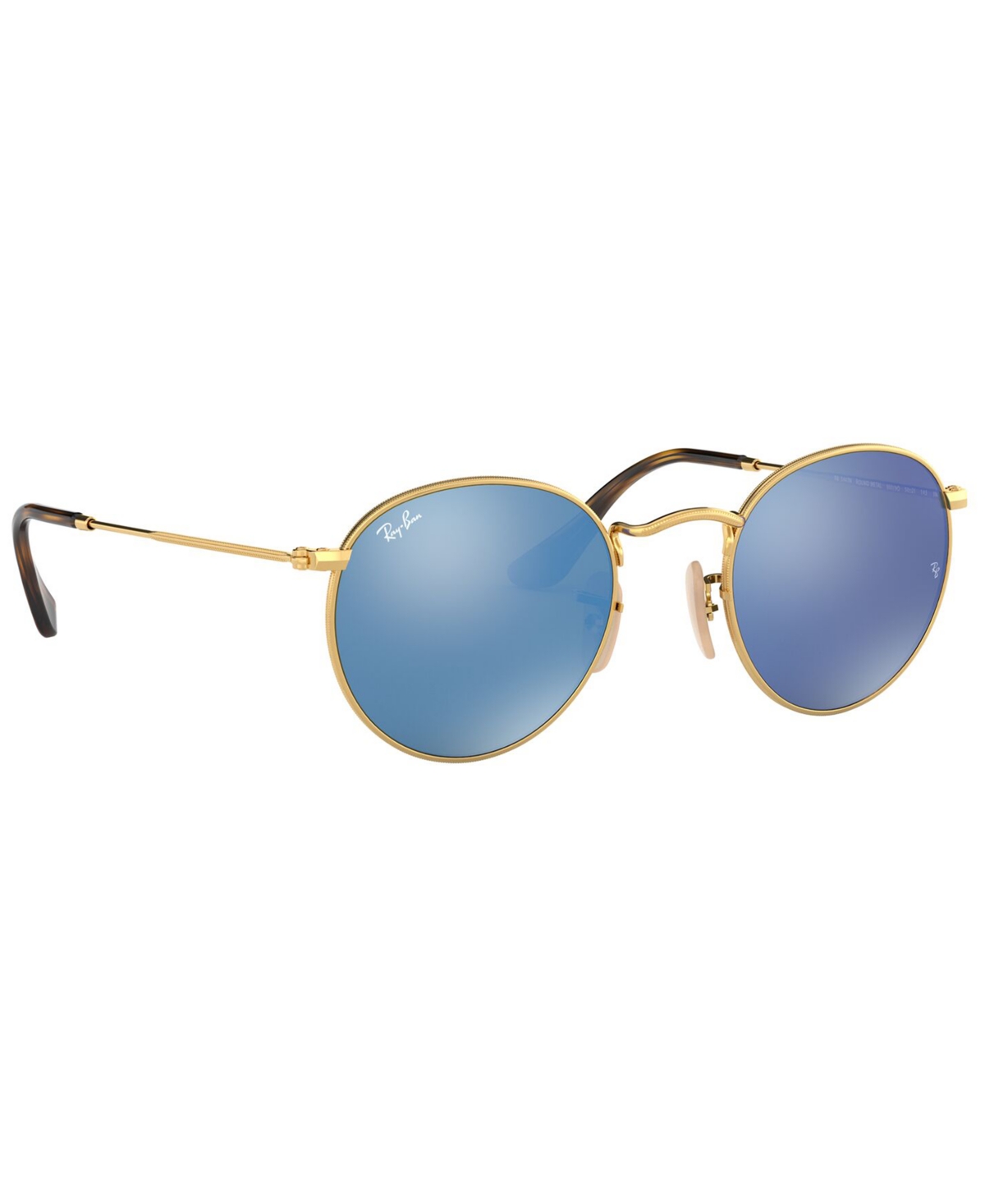 Ray Ban Sunglasses, Rb3447n Round Flat Lenses In Gold Shiny,copper Mirror