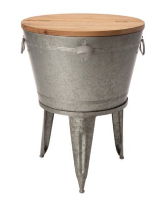 Glitzhome - 26.29"H Galvanized Beverage Tub with Metal Stand or Accent Table with Firwood Lid