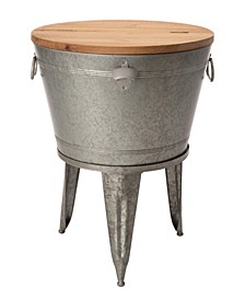 26.29"H Galvanized Beverage Tub with Metal Stand or Accent Table with Firwood Lid