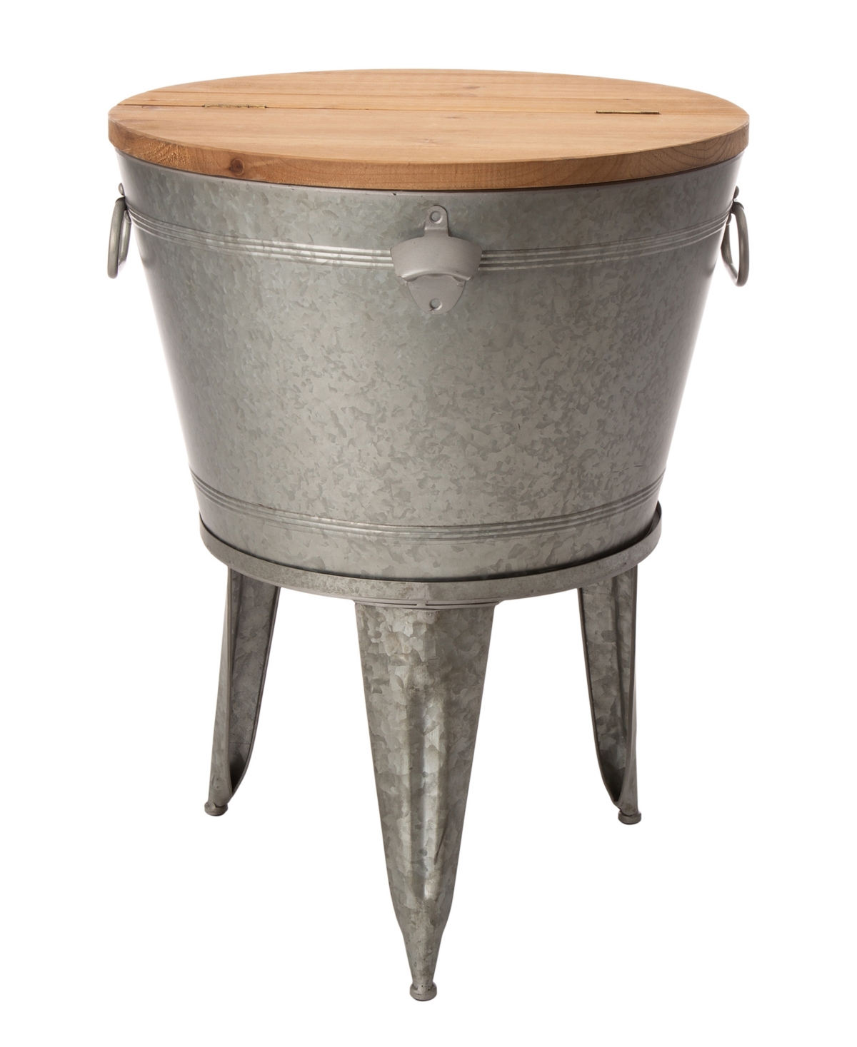 Glitzhome 26.29"h Galvanized Beverage Tub With Metal Stand Or Accent Table With Firwood Lid In Silver