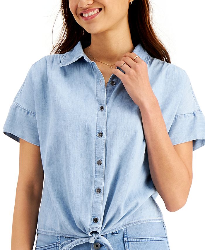 Style & Co Cotton Chambray Shirt, Created for Macy's - Macy's