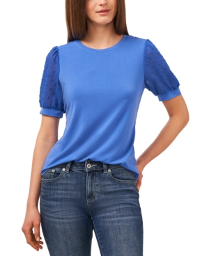 Cece Ruffle Neck Puff Sleeve Top In Moonlit
