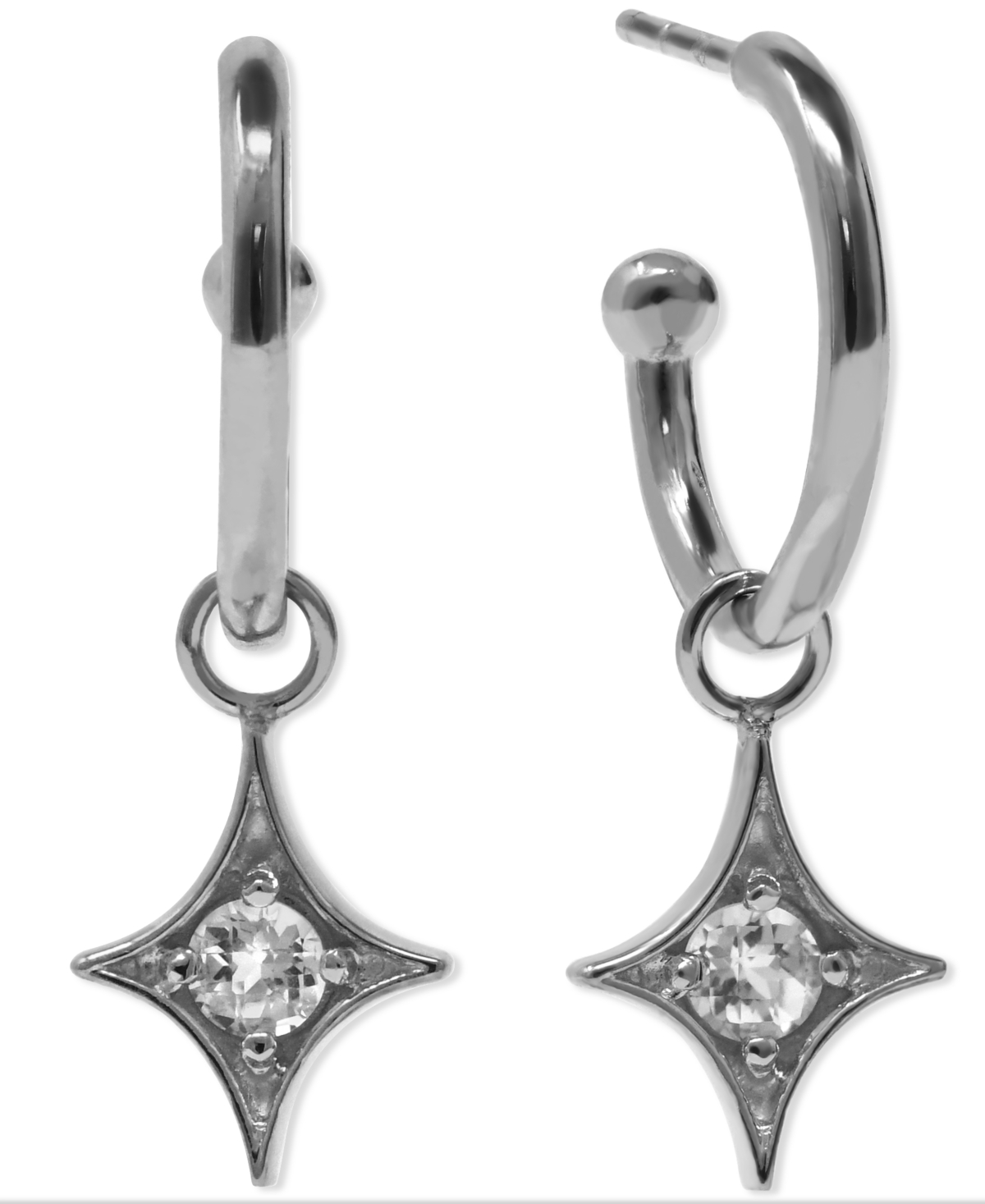 Gothic Star Charm Hoops Set With White Topaz In Sterling Silver - Clear
