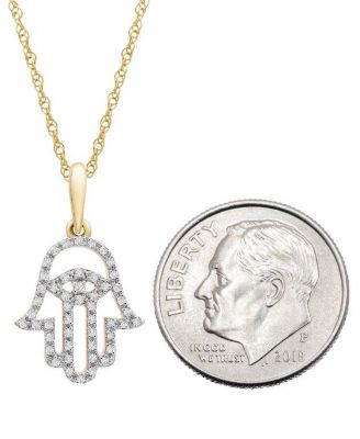 Diamond Hamsa Hand 18" Pendant Necklace (1/10 ct. t.w.) in 10k Yellow or White Gold, Created for Macy's