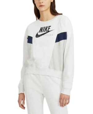 Nike Heritage Colorblocked Sweatshirt In Birch Heather/grey Heather/black