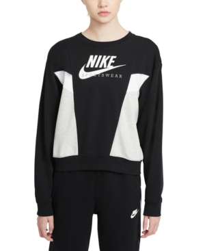 Nike Heritage Colorblocked Sweatshirt In Black/grey Heather/white/white