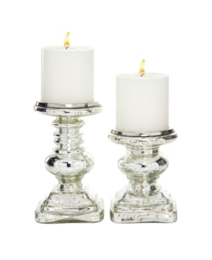 Rosemary Lane Traditional Candle Holders, Set Of 2 In Silver