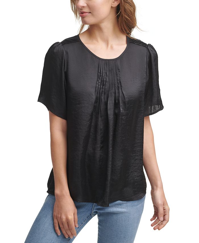 DKNY Women's Flutter Sleeve Knit Top - Everyday Elevated Sportswear - Business Casual Style