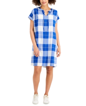 Style Co Petite Plaid Dress Created For Macy S In Deep Cobalt Combo Modesens