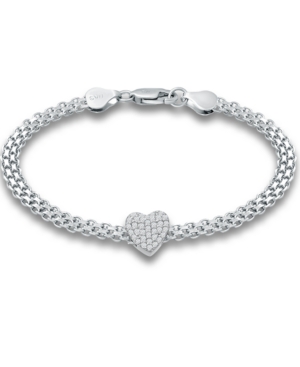 Giani Bernini Cubic Zirconia Heart Bismark Chain Bracelet, Created For Macy's In White