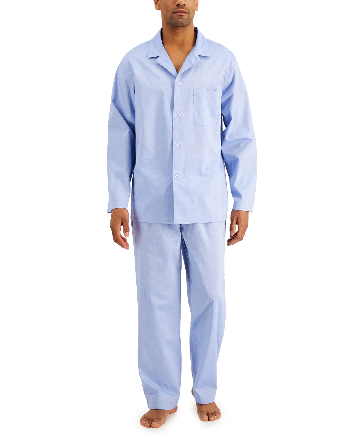 Men's 2-Pc. Solid Oxford Pajama Set, Created for Macy's - Blue White