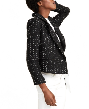 Tahari Asl Metallic-Thread Tweed Fringe-Trim Blazer