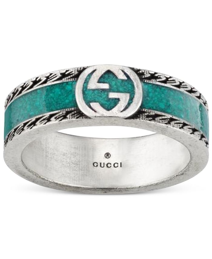Gucci Interlocking G Stainless Steel Black Enamel Ring