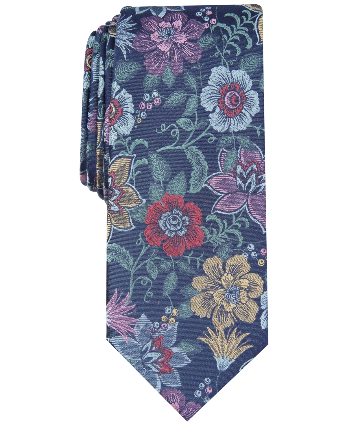 Men's Ryewood Skinny Floral Tie, Created for Macy's - Medium Blue