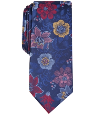 Bar Iii Men's Ryewood Skinny Floral Tie, Created For Macy's In Medium Blue