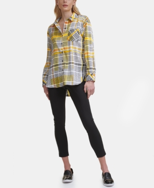 Karl Lagerfeld Printed Plaid Blouse In Open Yellow
