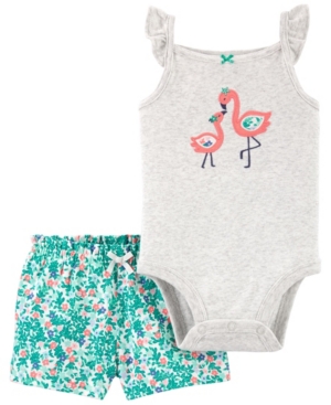 Carter's Baby Girls Flamingo Bodysuit and Short Set 2 Pieces