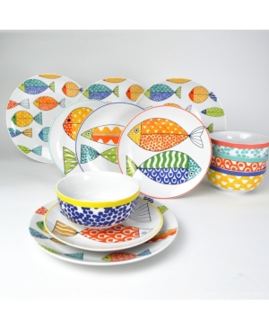 Euro Ceramica Fresh Catch 12 Piece Dinnerware Set, Service For 4 In Multicolor