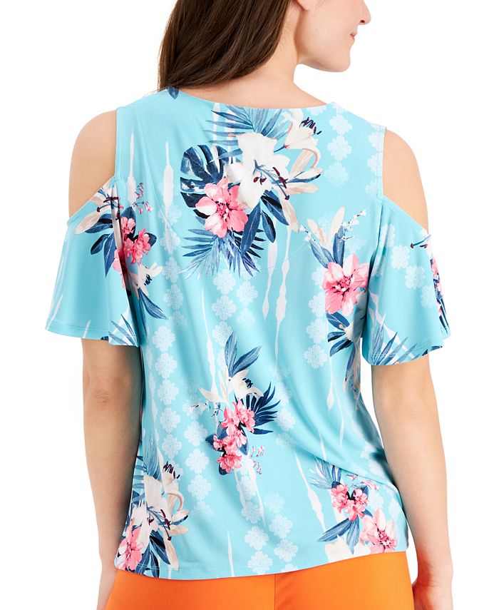 JM Collection Printed Cold-Shoulder Top, Created for Macy's - Macy's
