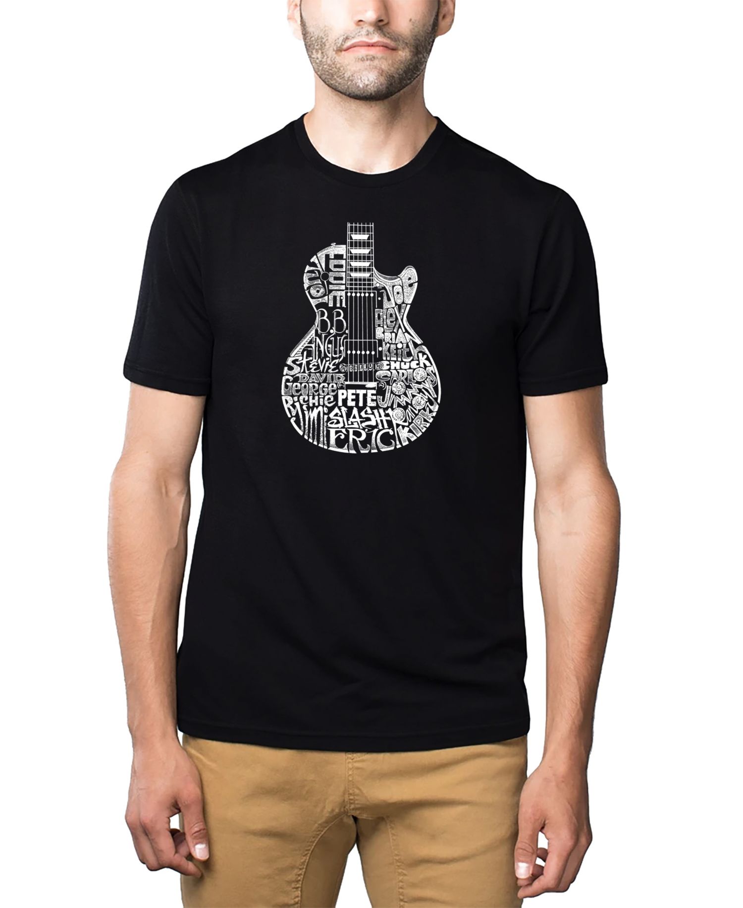 Men's Cotton/Poly Blend Word Art Rock Guitar Body Word Art T-shirt
