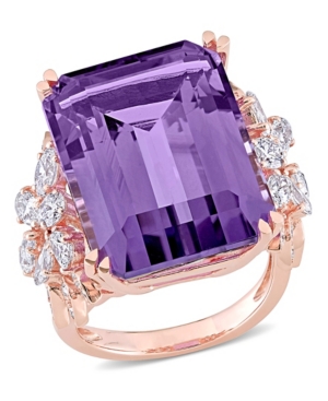 Macy's Amethyst (20 Ct. T.w.) And Diamond (1-3/4 Ct. T.w.) Multi-shape Floral Ring In 14k Rose Gold In Purple