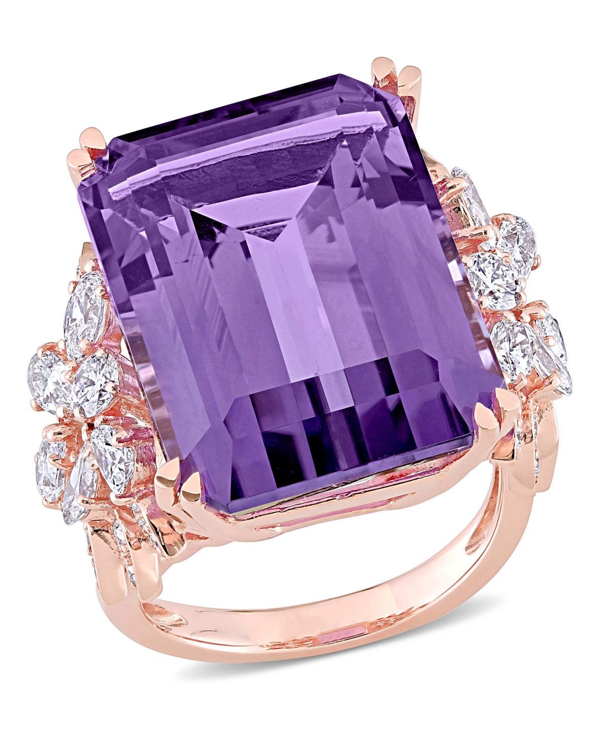 Macy's Amethyst (20 Ct. T.w.) And Diamond (1-3/4 Ct. T.w.) Multi-shape Floral Ring In 14k Rose Gold