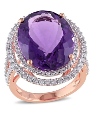 Macy's Amethyst (19-1/3 Ct. T.w.) And Diamond (7/8 Ct. T.w.) Double Halo Ring In 14k Rose Gold In Purple