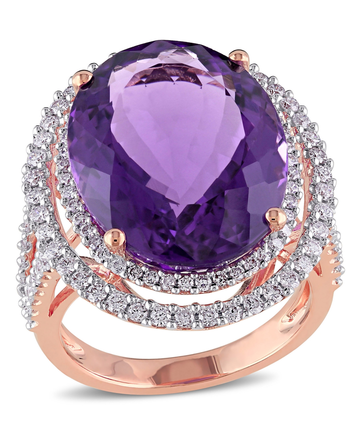 Macy's Amethyst (19-1/3 Ct. T.w.) And Diamond (7/8 Ct. T.w.) Double Halo Ring In 14k Rose Gold