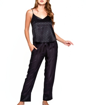 Icollection Plus Size Delphine Circle Cami And Striped Pant, Set Of 2 In Black