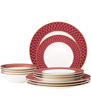 Noritake Crochet 12- Pc Dinnerware Set, Service For 4 In Deep Red And Gold