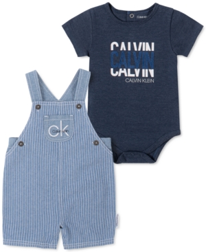 Calvin Klein Baby Boys 2-pc Bodysuit & Striped Chambray Shortalls Set