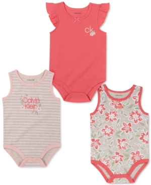 Calvin Klein Baby Girls 3-Pack Flutter Trim & Patterned Tank Bodysuits