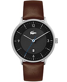 Men's Club Brown Leather Strap Watch 42mm