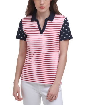 Tommy Hilfiger Cotton Colorblocked Printed Polo Top