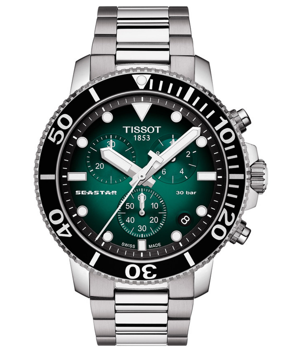 Men's Swiss Chronograph Seastar 1000 Stainless Steel Bracelet Watch 46mm - Green Gradient