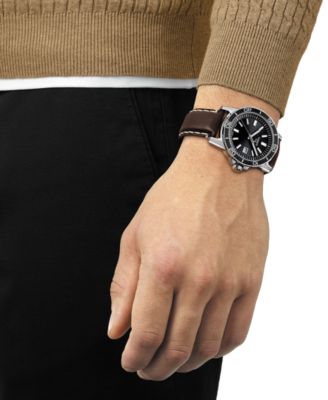 Men's Swiss Supersport Brown Leather Strap Watch 44mm