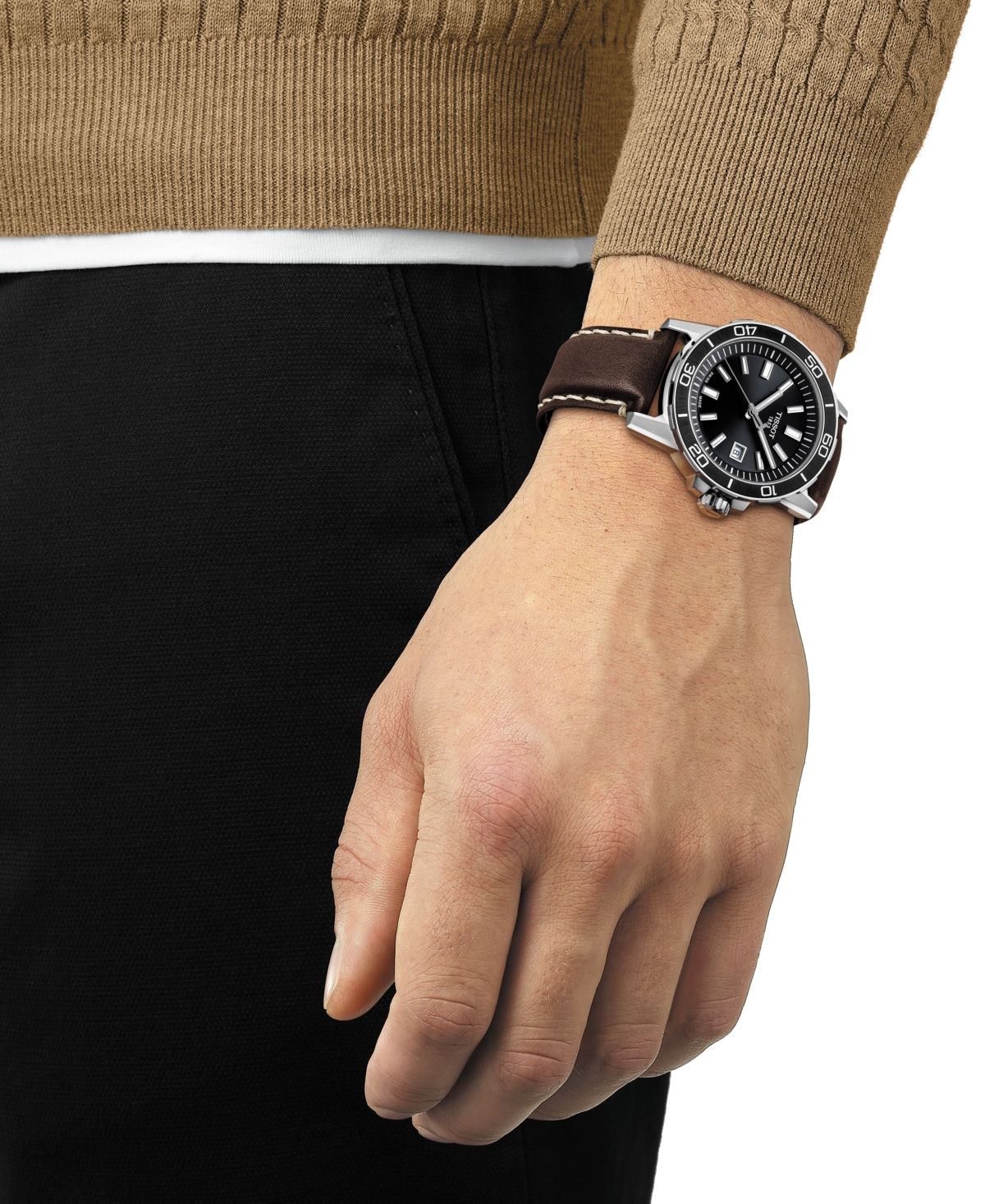 Tissot Men's Swiss Supersport Brown Leather Strap Watch 44mm In Black