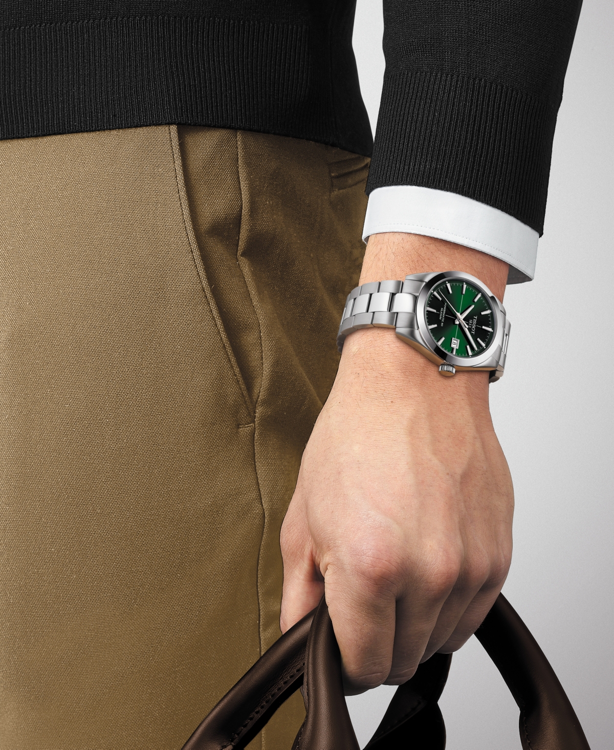 Shop Tissot Men's Swiss Automatic Gentleman Powermatic 80 Silicium Stainless Steel Bracelet Watch 40mm In Green