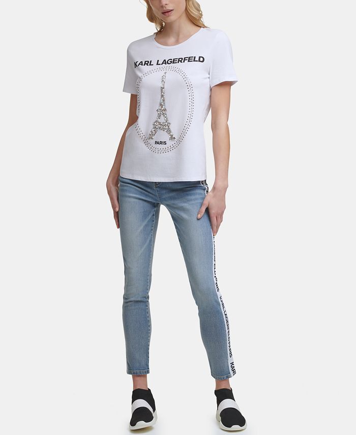 KARL LAGERFELD PARIS Women's Sequin Eiffel Tower Tee - Macy's
