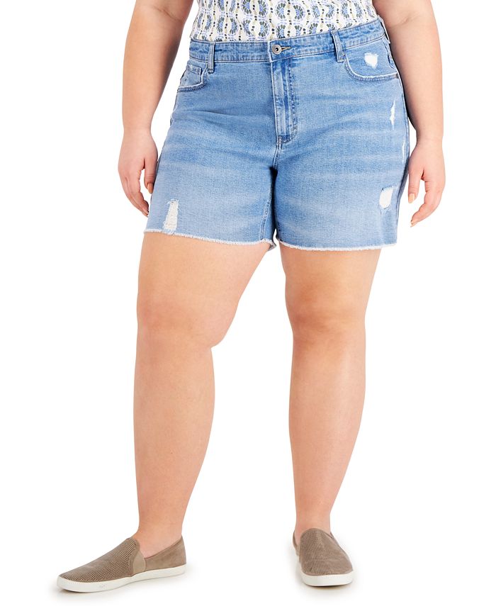 Style & Co Plus Size High-Rise Cut-Off Denim Shorts, Created for Macy's ...