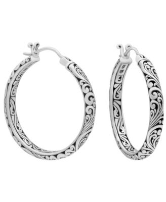 DEVATA - Bali Filigree Hoop Earrings in Sterling Silver