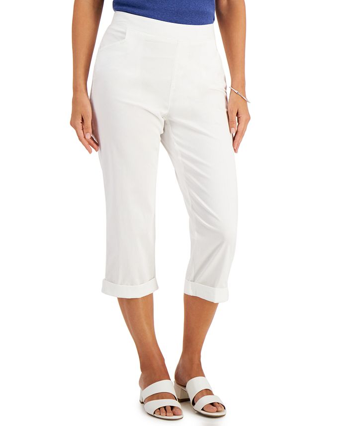 Karen Scott Solid Pull-On Cuffed Capri Pants, Created for Macy's - Macy's