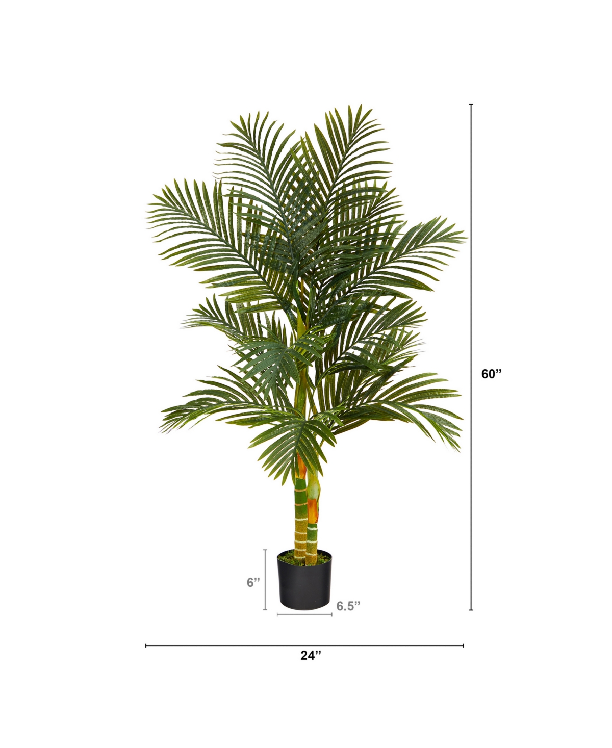 NEARLY NATURAL 5' DOUBLE STALK GOLD-TONE CANE ARTIFICIAL PALM TREE 