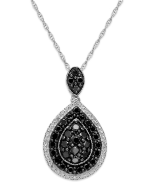 image of Sterling Silver Black and White Diamond Pear Shape Pendant